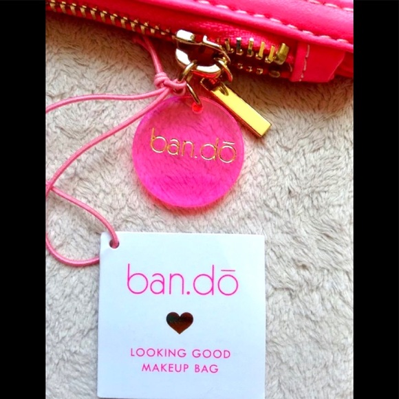 BAN.DO Looking Good Pink/White Striped Make-Up Bag - Picture 6 of 7